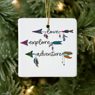 Liefde Verkennen Avontuur Pijl Tribal Boho Ontwerp Keramisch Ornament