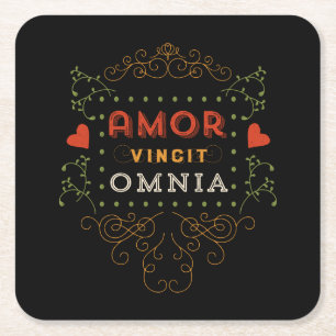 Liefde verovert alles -  Latijnse typografie Vierkante Kartonnen Onderzetter