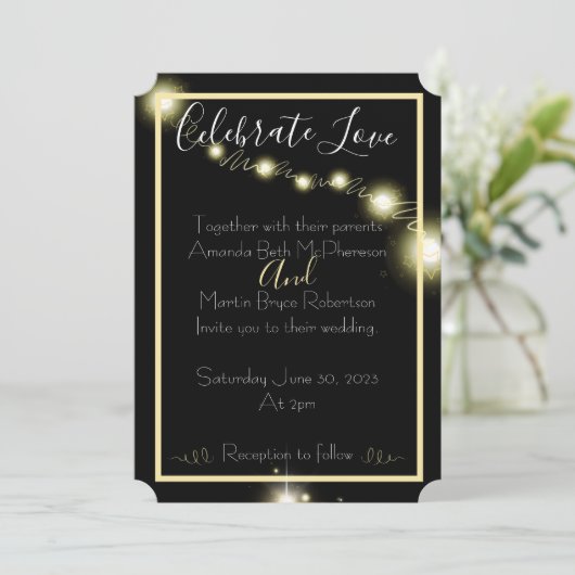 Liefde vieren Eenvoudige twinkelende bruiloft Kaart (Staand voorkant)