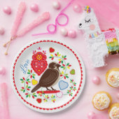 Liefde vogelborduurster papieren bordje (Feest)
