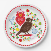 Liefde vogelborduurster papieren bordje (Voorkant)