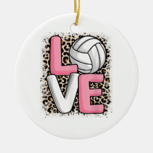 Liefde Volleybal Leopard Print Vrouwen Meisjes Vol Keramisch Ornament