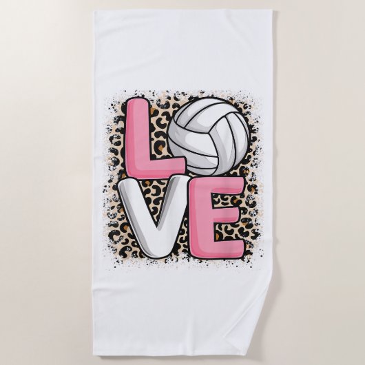 Liefde Volleybal Leopard Print Vrouwen Meisjes Vol Strandlaken (Voorkant)
