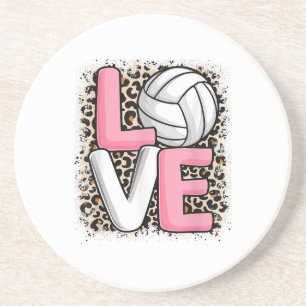 Liefde Volleybal Leopard Print Vrouwen Meisjes Vol Zandsteen Onderzetter