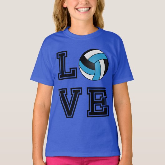 Liefde Volleyball - Baby Blue, White en Black T-shirt (Voorkant)