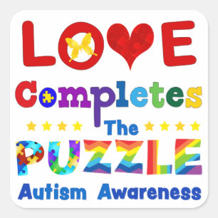 Liefde voltooit de puzzle vierkante sticker