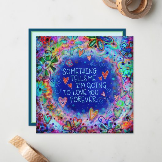 Liefde voor altijd Valentijnsdag Schattige Blauwe Notitiekaartje (Voorkant / Achterkant in situ)