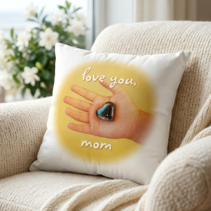 Liefde voor jou mama kind hand vasthoudend blauw h kussen