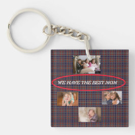 Liefde voor mama 4 foto's Tartan Plaid Sleutelhanger