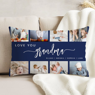Liefde voor oma 8 foto collage marineblauw accent kussen
