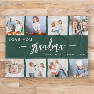 Liefde voor oma 8 foto collage smaragdgroen fleece deken