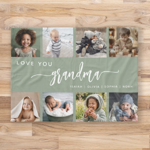 Liefde voor oma sagegroene fotocollage fleece deken
