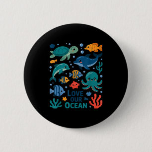 Liefde voor onze oceaan - zee dieren marien leven ronde button 5,7 cm
