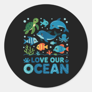 Liefde voor onze oceaan - zee dieren mariene leven ronde sticker
