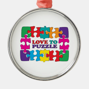 Liefde voor puzzle metalen ornament
