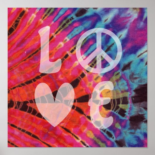 Liefde Vrede Abstracte Hippie Roze Blauwe Batik Ti Poster (Voorkant)