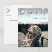 Liefde Vrede en vreugde Bokeh script Moderne foto Feestdagenkaart (Voorkant / Achterkant)