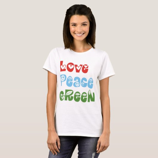 Liefde, Vrede, Groene T-shirts (Voorkant volledig)