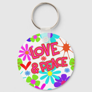 Liefde & Vrede Hippie Bloem Kracht Patroon Sleutelhanger