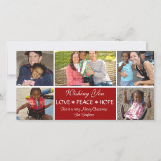 Liefde, Vrede, Hoop Foto Christmas Kaart (RED)