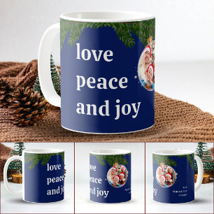Liefde Vrede Kerstmis Familie Foto Navyblauw Koffiemok