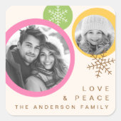 Liefde vrede sneeuwvlokken kleurrijke foto vakanti vierkante sticker (Voorkant)
