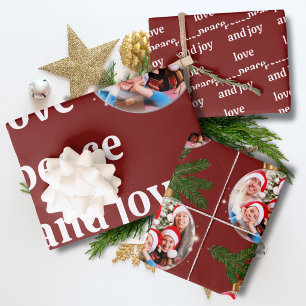 Liefde Vrede Vreugde Kerst Familie Foto Bourgondië Inpakpapier Vel