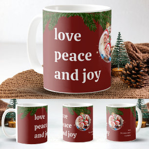 Liefde Vrede Vreugde Kerst Familie Foto Burgundyro Koffiemok