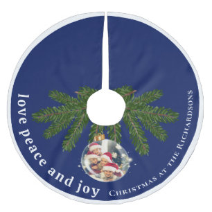 Liefde Vrede Vreugde Kerst Familie Foto Navy Blauw Kerstboom Rok