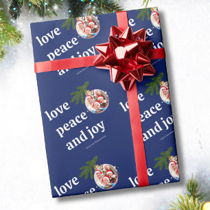 Liefde Vrede Vreugde Kerst Familie Foto Navyblauw Cadeaupapier