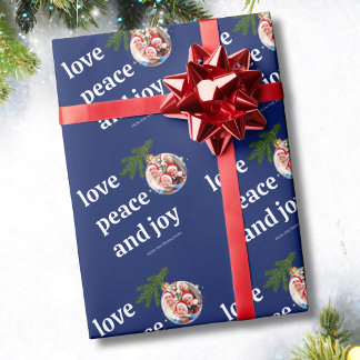 Liefde Vrede Vreugde Kerst Familie Foto Navyblauw  Cadeaupapier