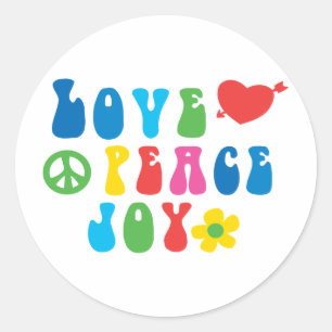 Liefde Vrede Vreugde Ronde Stickers, Glanzend Sticker