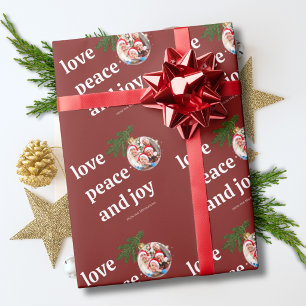 Liefde Vrede Vrolijk Kerst Familie Foto Bordeaux Cadeaupapier