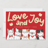 Liefde & vreugde moderne grappige moppige katten c feestdagenkaart (Voorkant)