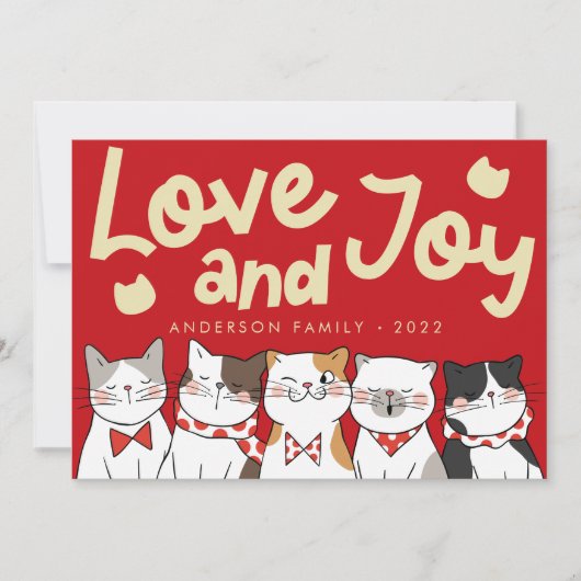 Liefde & vreugde moderne grappige moppige katten c feestdagenkaart (Voorkant)