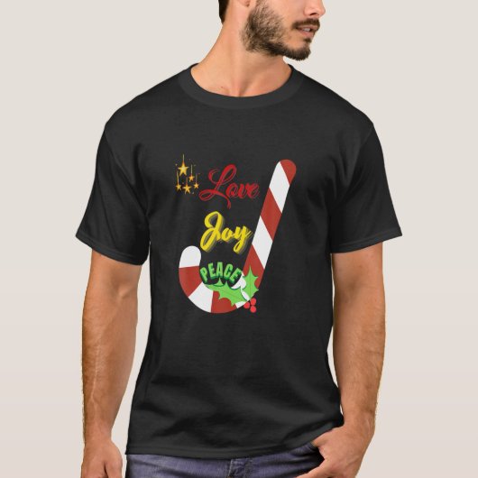 Liefde Vreugde Vrede Kerstmis Candy Cane Star Long T-shirt (Voorkant)