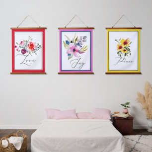 Liefde Vreugde Vrede waterverf bloemmotief Hangend Wandkleed