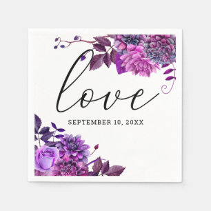 Liefde. Waterverf paarse florale script bruiloft Servet