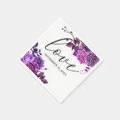 Liefde. Waterverf paarse florale script bruiloft Servet (Hoek)