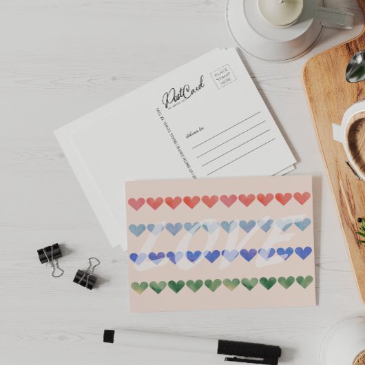 Liefde Waterverf Retro Hearts zeggen Hallo Briefka Briefkaart