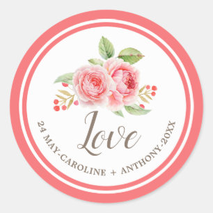 Liefde. Waterverf Rozen Weddenschappen Ronde Sticker