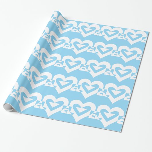 Liefde White op blauw Cadeaupapier (Uitgerold)