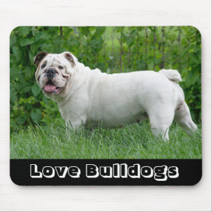 Liefde Witte Engelse Bulldog Pup in Gras Muismat