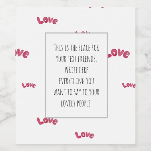 Liefde woordroze minimalistisch patroon waterverf wijn etiket (Enkel label)