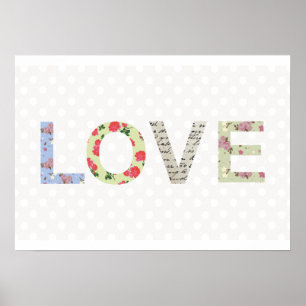 Liefde word art polka dot shabby chic poster