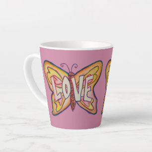 Liefde Word Art Roze Vlinder Vleugel Cup Latte Mok