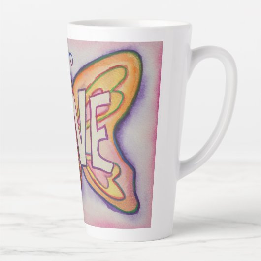 Liefde Word Art Roze Vlinder Vleugel Cup Latte Mok (Rechts)