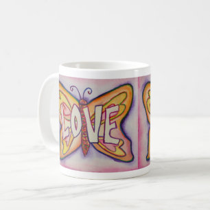 Liefde Word Art Roze Vlinder Vleugels Koffie Mok