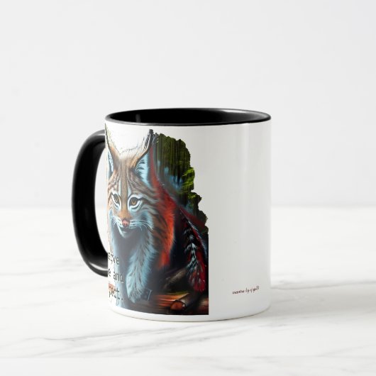 Liefde zelf waard mantra met artistieke lynx Mok (Voorkant links)