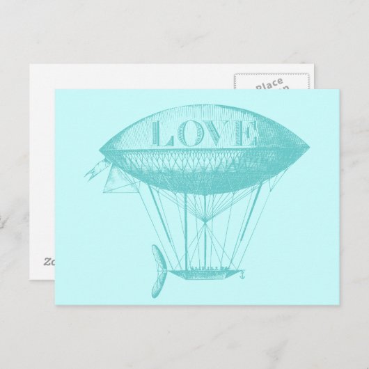  liefde Zeppelin Blue Briefkaart (Voorkant / Achterkant)
